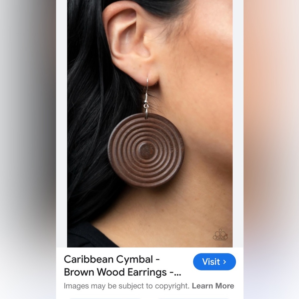 New Paparazzi Caribbean Cymbal Brown Wood Earrings,  Great Boho Look !!